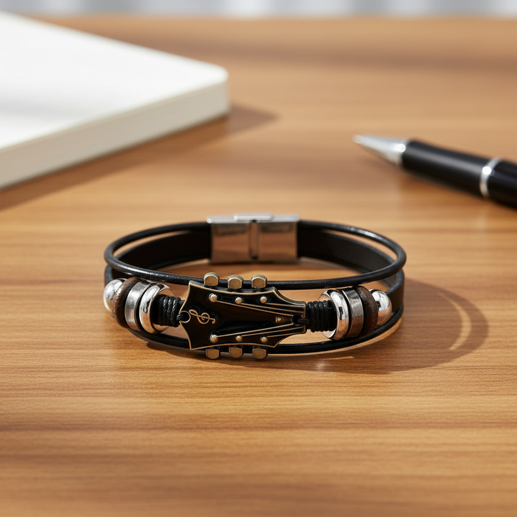 MUSIKSTRUM – Leather Bracelet with Guitar-Inspired Design