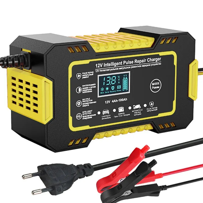 Olvoria | 12V 6A Smart Car Battery Charger | Pulse Repair, LCD Screen & Fast Charging for AGM, Gel & Lead Acid Batteries