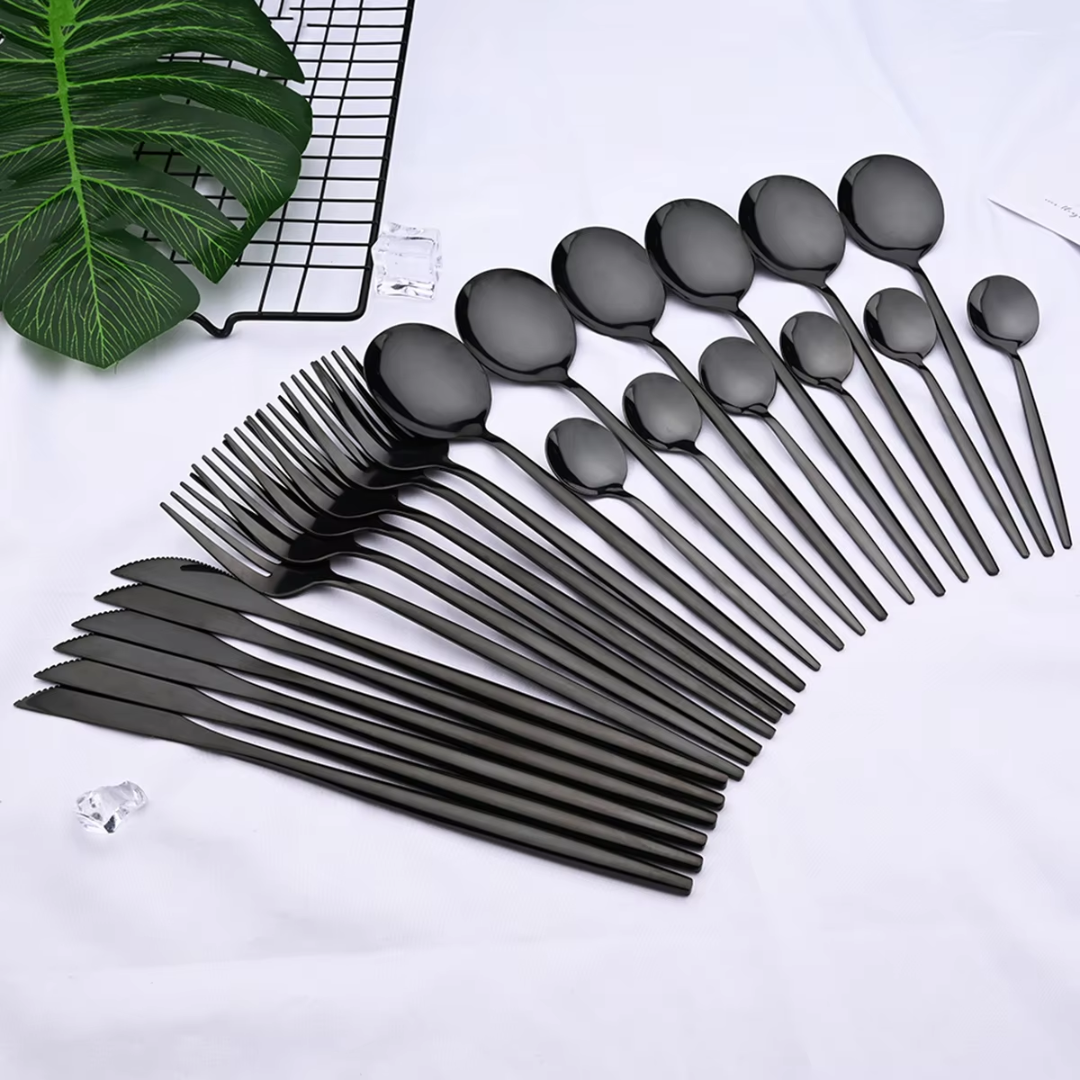 Olvoria | 24-Piece Cutlery Set | Stainless Steel | Black Design