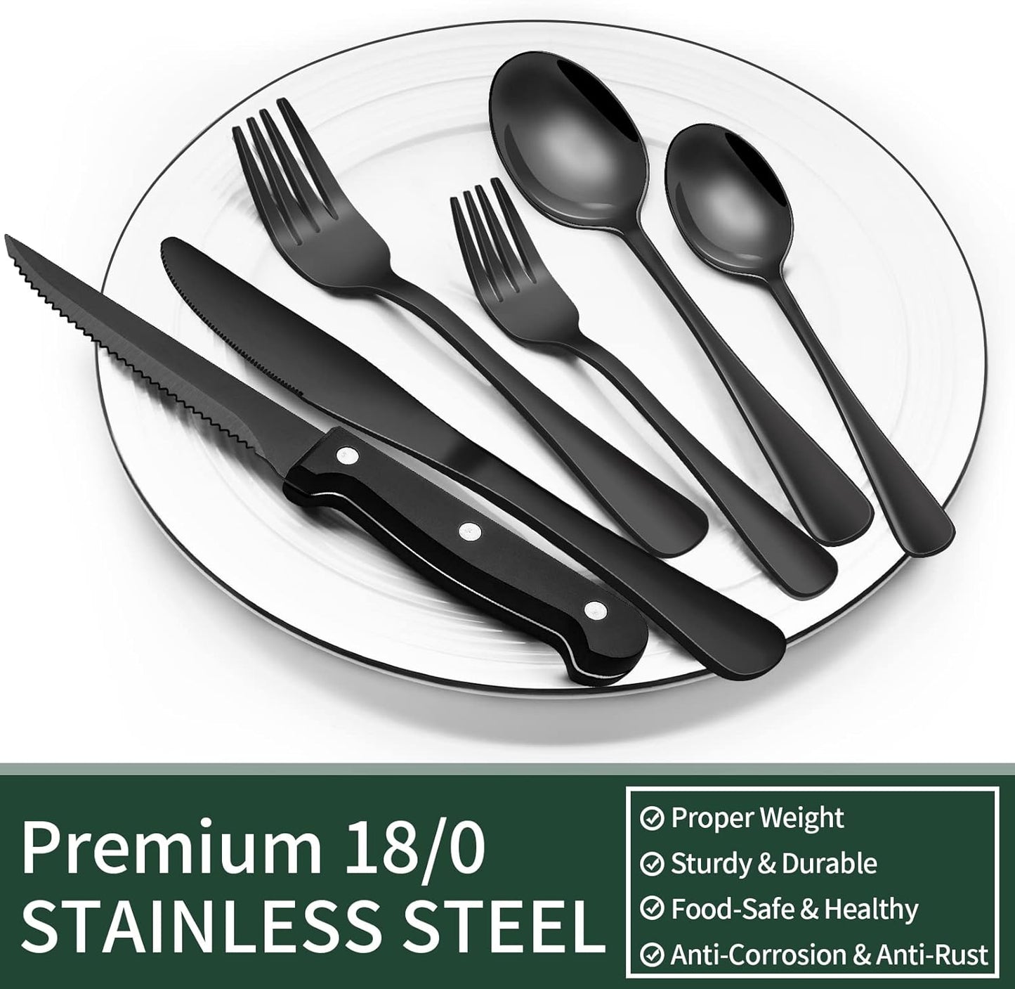 Olvoria | 24-Piece Cutlery Set | Stainless Steel | Black Design