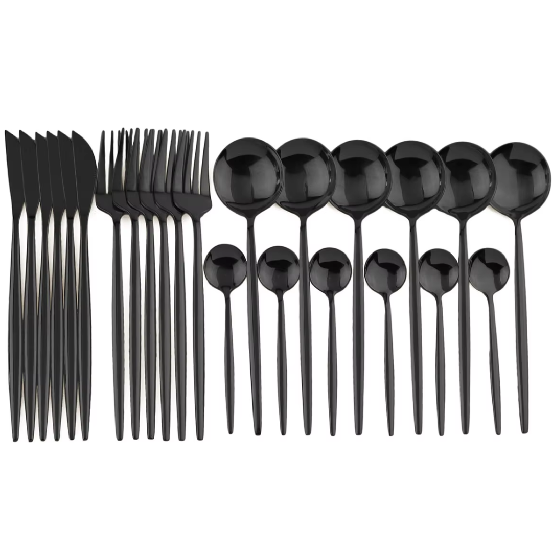 Olvoria | 24-Piece Cutlery Set | Stainless Steel | Black Design