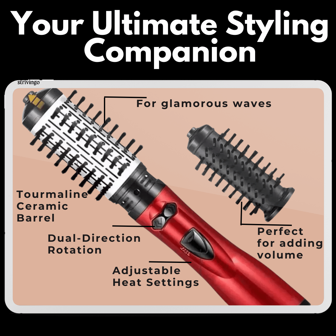 Olvoria | 3-in-1 Rotating Hair Dryer and Styler with Adjustable Temperature for Effortless Curls and Waves