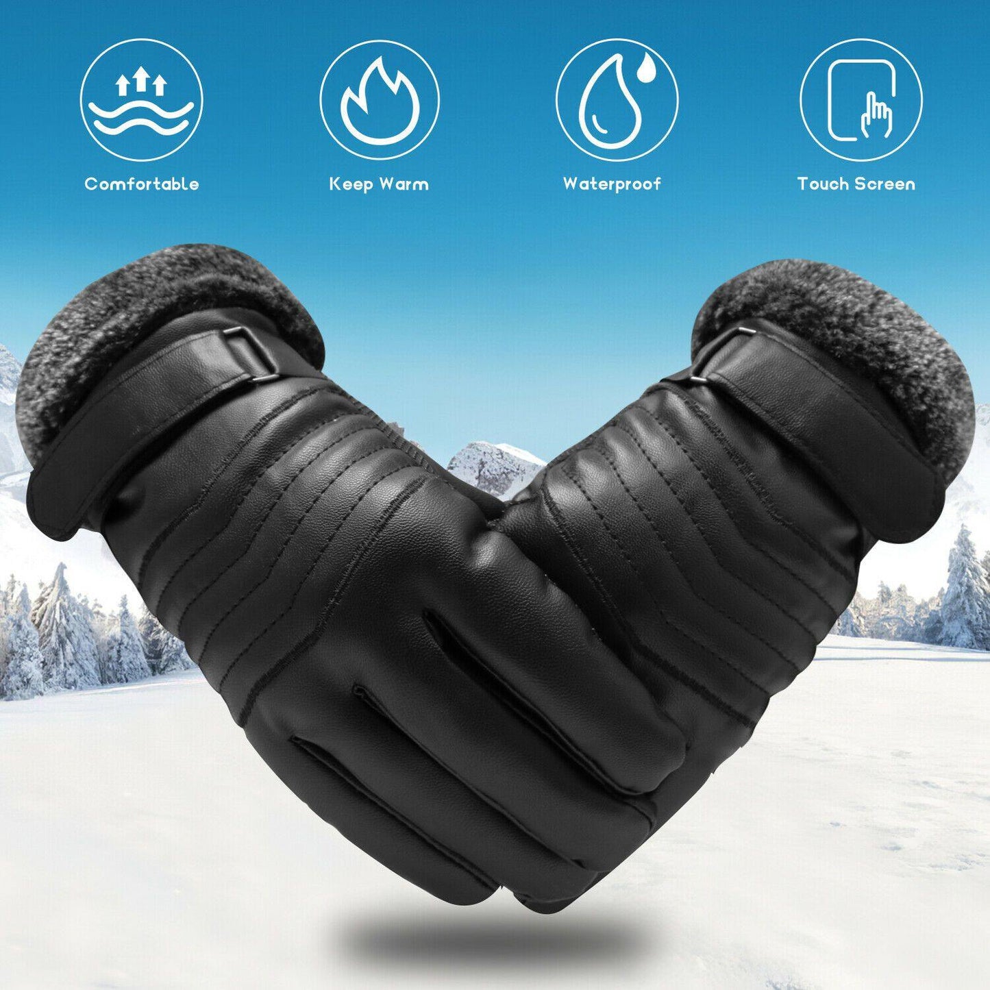 Olvoria | -30℃ Waterproof, Warm Leather Ski Gloves for Winter | Touchscreen Compatible