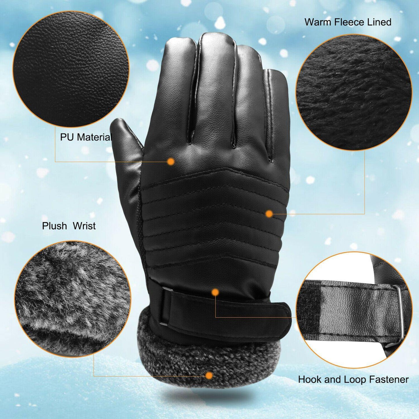 Olvoria | -30℃ Waterproof, Warm Leather Ski Gloves for Winter | Touchscreen Compatible