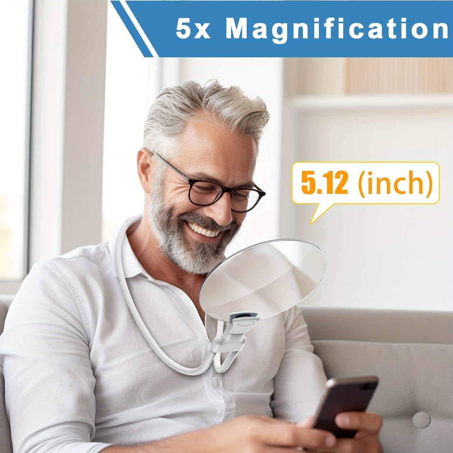Olvoria | 5X Magnifying Glass Pro – Hands-Free Adjustable Neck Loupe for Seniors and Visually Impaired Individuals – Perfect for Reading, Sewing, Crafts, and Inspection