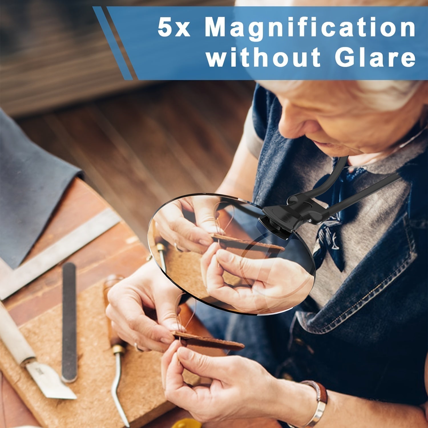 Olvoria | 5X Magnifying Glass Pro – Hands-Free Adjustable Neck Loupe for Seniors and Visually Impaired Individuals – Perfect for Reading, Sewing, Crafts, and Inspection