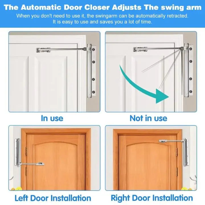 Olvoria | Automatic Door Closer – Stainless Steel, Quiet, Easy Installation