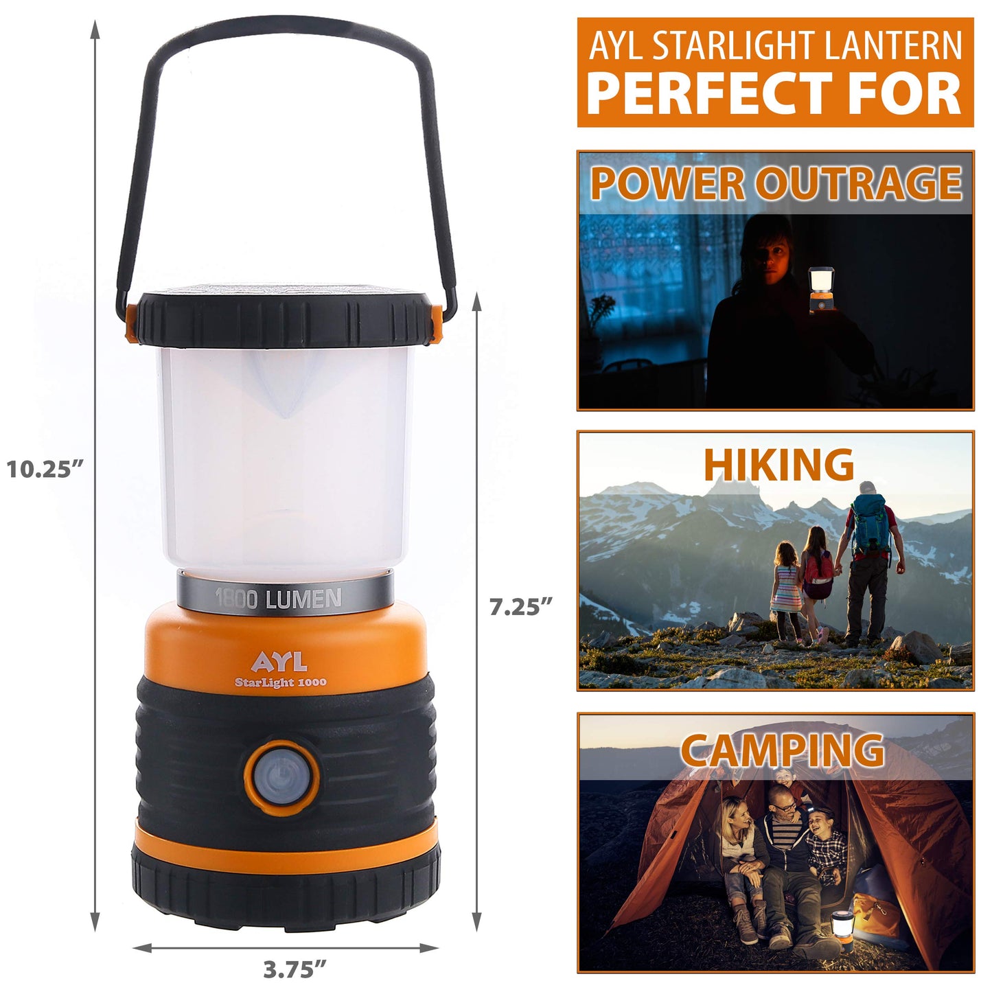 Olvoria | AYL LED Camping Lantern 1800Lm, Rechargeable, 4 Light Modes, Waterproof, 4400Mah Power Bank -
