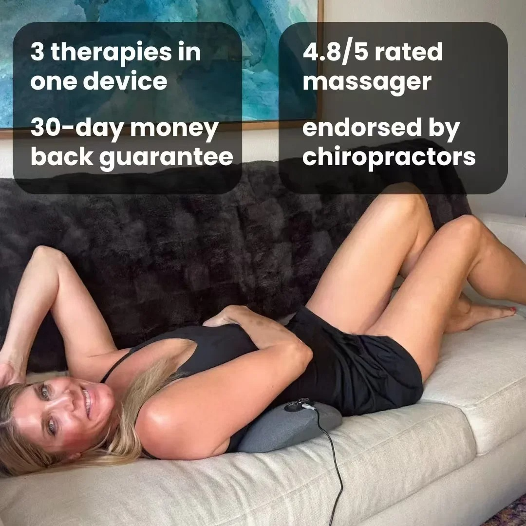 Olvoria | Back Pain Massager with Heat & Vibration, Back Support for Sciatica Relief, Lumbar Pain & Posture Correction – 3-in-1 Home Therapy