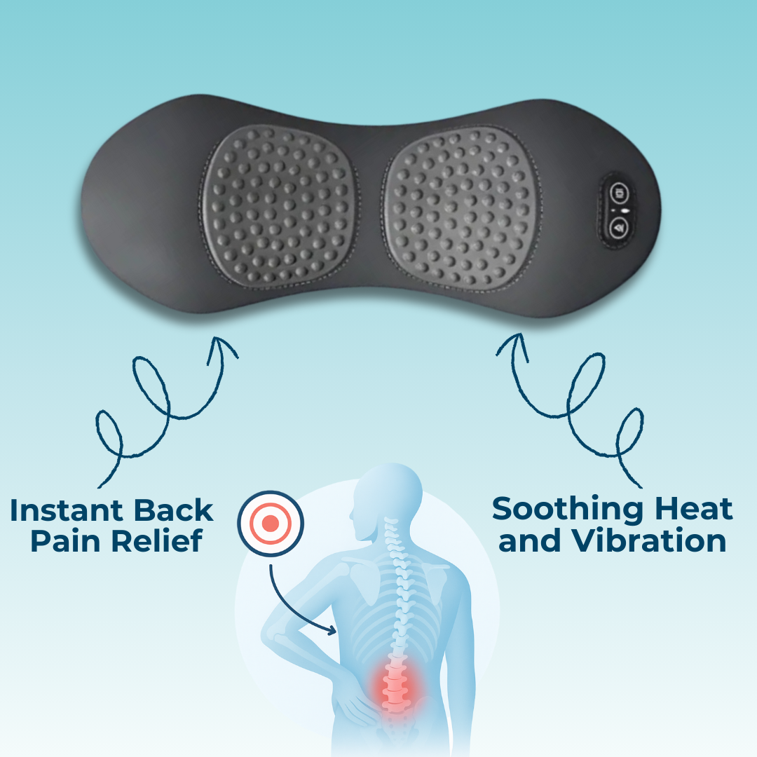 Olvoria | Back Pain Massager with Heat & Vibration, Back Support for Sciatica Relief, Lumbar Pain & Posture Correction – 3-in-1 Home Therapy