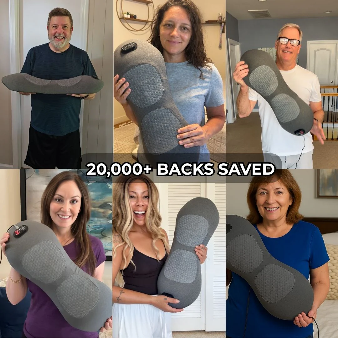 Olvoria | Back Pain Massager with Heat & Vibration, Back Support for Sciatica Relief, Lumbar Pain & Posture Correction – 3-in-1 Home Therapy