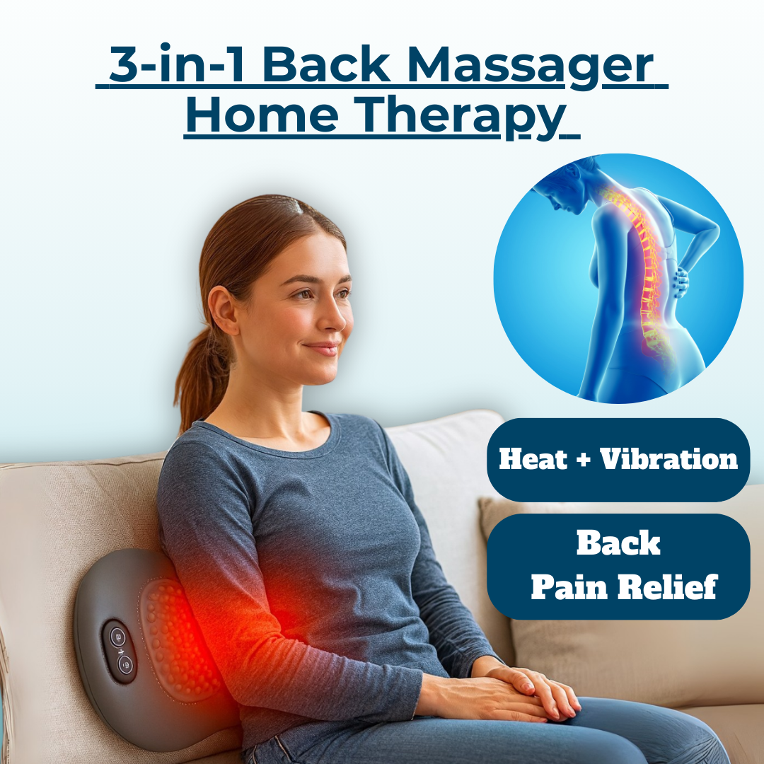 Olvoria | Back Pain Massager with Heat & Vibration, Back Support for Sciatica Relief, Lumbar Pain & Posture Correction – 3-in-1 Home Therapy