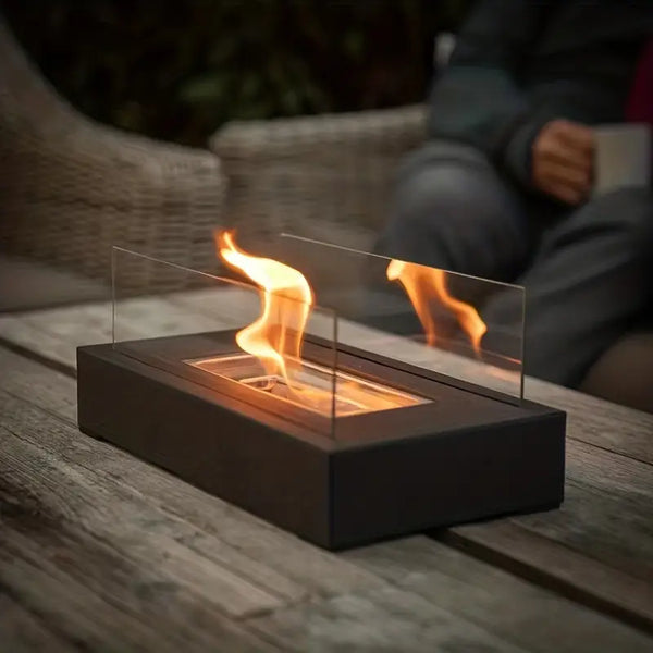 Olvoria | Bioethanol Table Fireplace – With Protective Glass, Indoor & Outdoor
