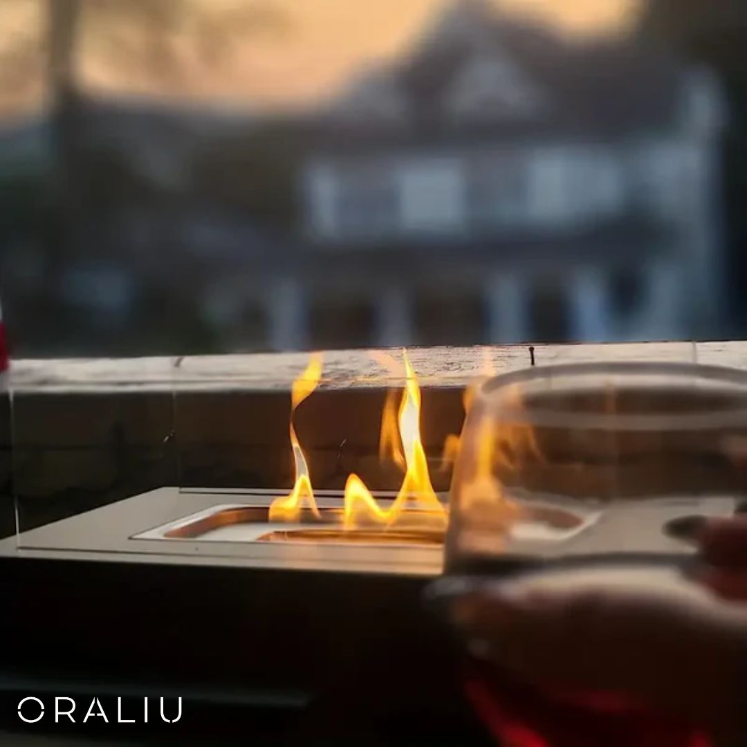 Olvoria | Bioethanol Table Fireplace – With Protective Glass, Indoor & Outdoor