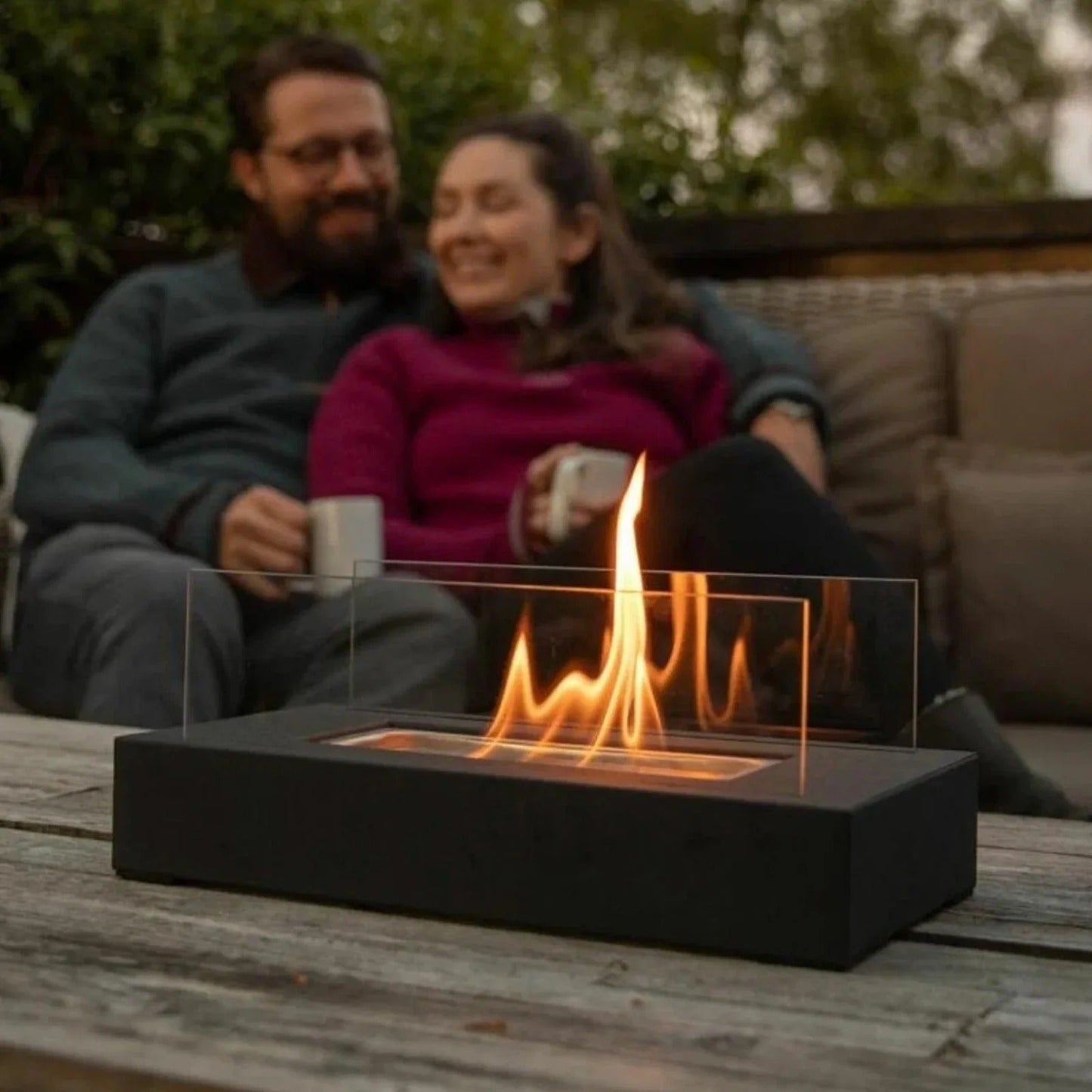 Olvoria | Bioethanol Table Fireplace – With Protective Glass, Indoor & Outdoor