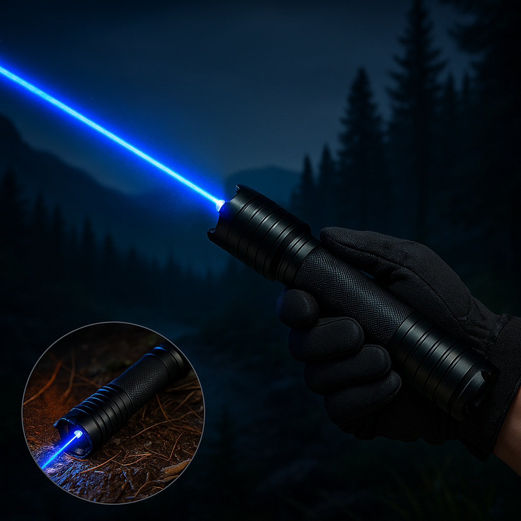 Olvoria | Blue Beam Laser Torch | 450nm High-Intensity Optical Output | Tactical 5000m+ Range | Adjustable Focus Aluminum Chassis | Thermal Ignition Capable Flashlight