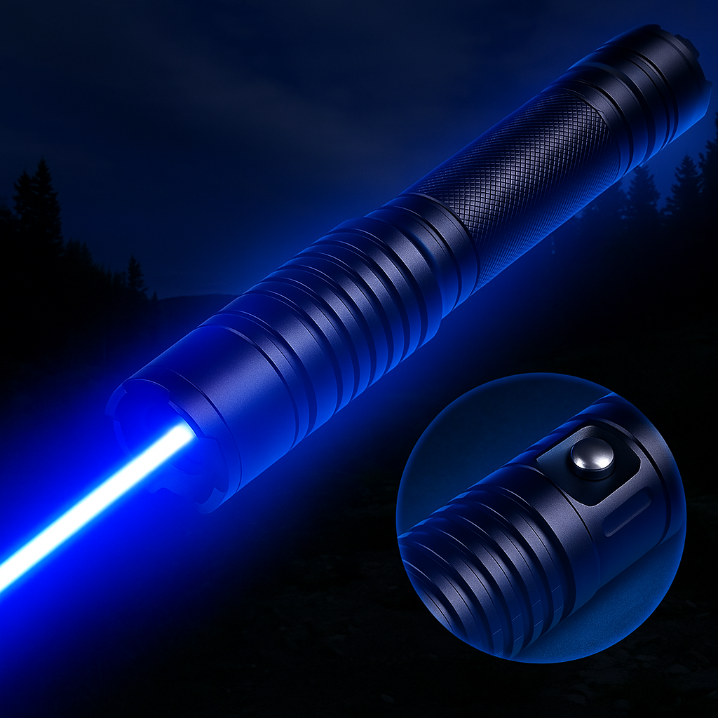 Olvoria | Blue Beam Laser Torch | 450nm High-Intensity Optical Output | Tactical 5000m+ Range | Adjustable Focus Aluminum Chassis | Thermal Ignition Capable Flashlight