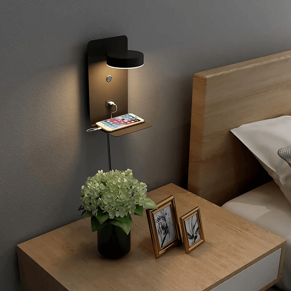 Olvoria | BrightSpot Night Lamp with Charger – 330° Rotating LED Desk Light with USB Charging Dock
