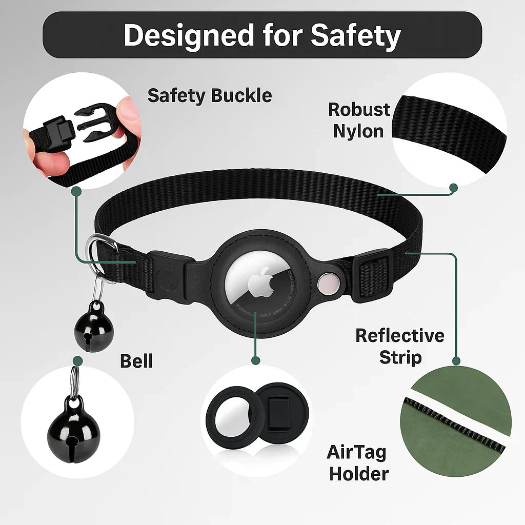 Olvoria | Cat GPS Tracking Collar | Quick Release Lock, Reflective Design & Durable for Outdoor Safety Adventures