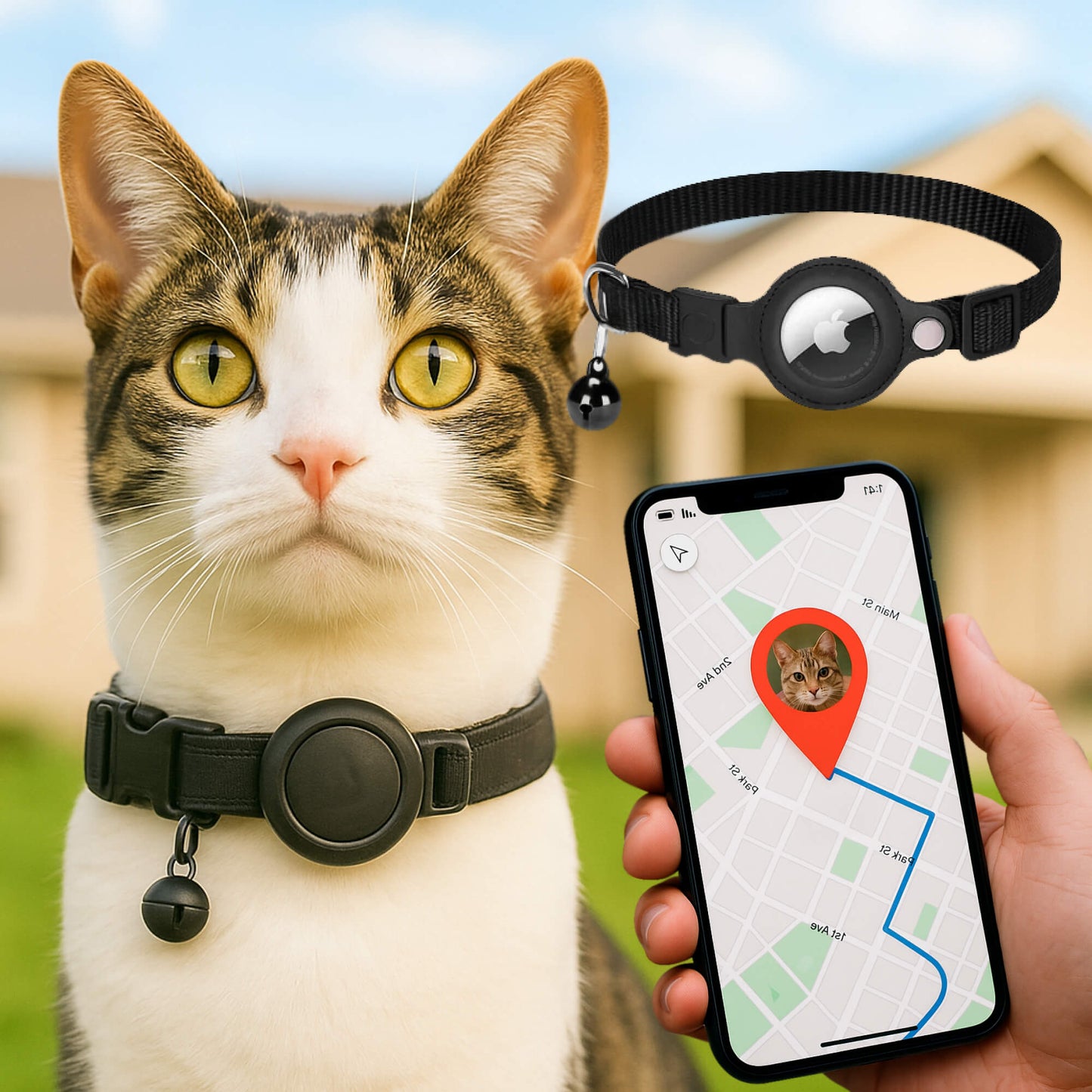 Olvoria | Cat GPS Tracking Collar | Quick Release Lock, Reflective Design & Durable for Outdoor Safety Adventures