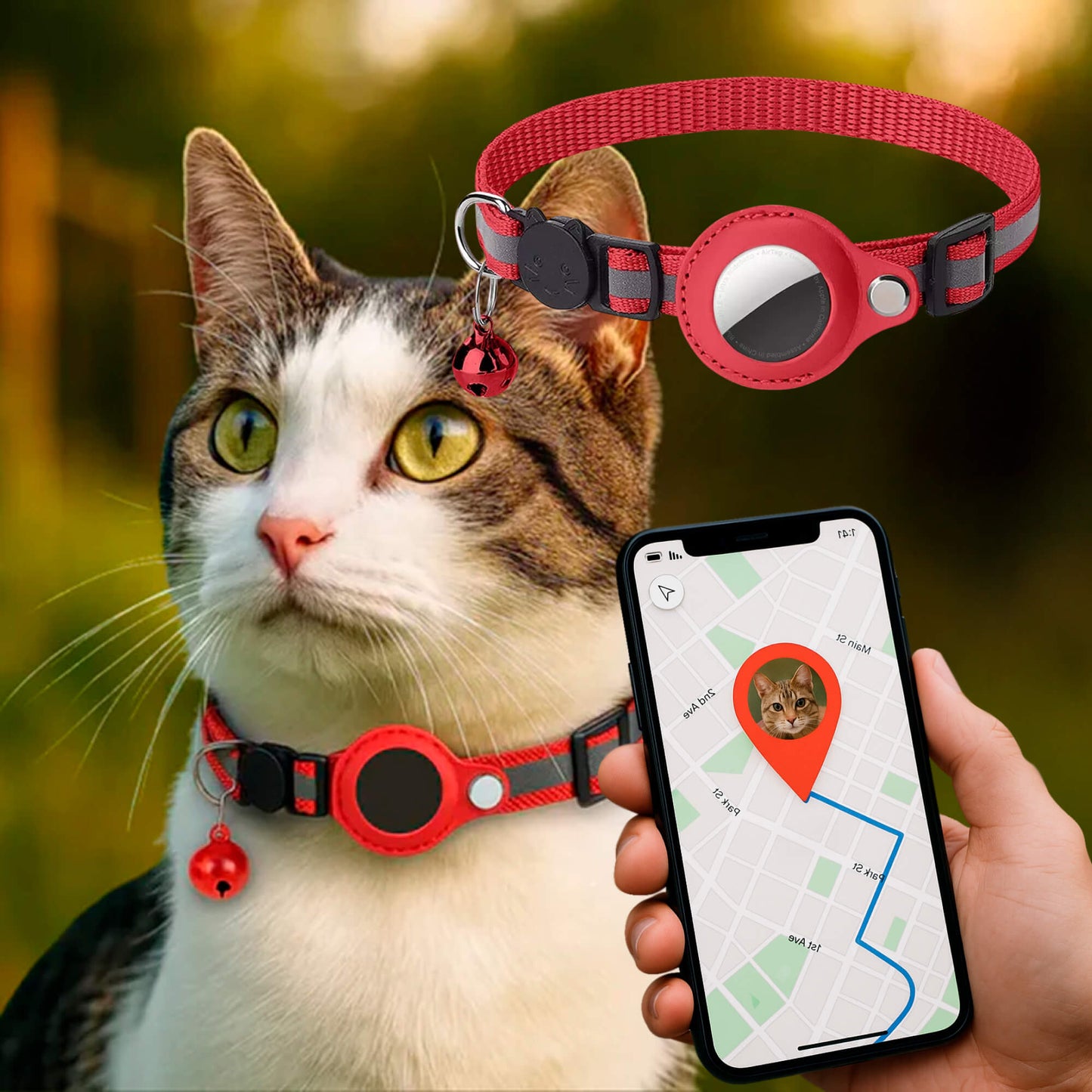 Olvoria | Cat GPS Tracking Collar | Quick Release Lock, Reflective Design & Durable for Outdoor Safety Adventures