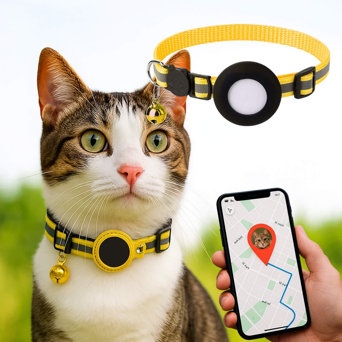 Olvoria | Cat GPS Tracking Collar | Quick Release Lock, Reflective Design & Durable for Outdoor Safety Adventures