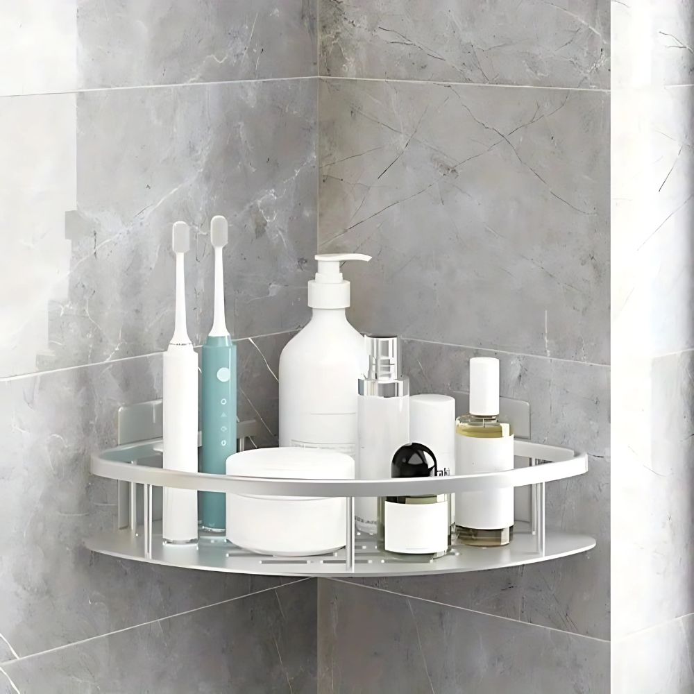 Olvoria | Corner Shower Shelf with Rail
