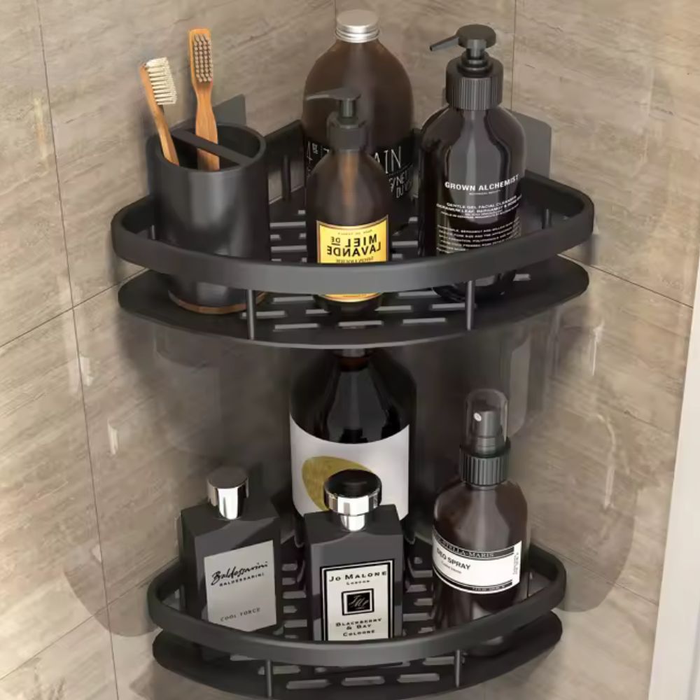 Olvoria | Corner Shower Shelf with Rail