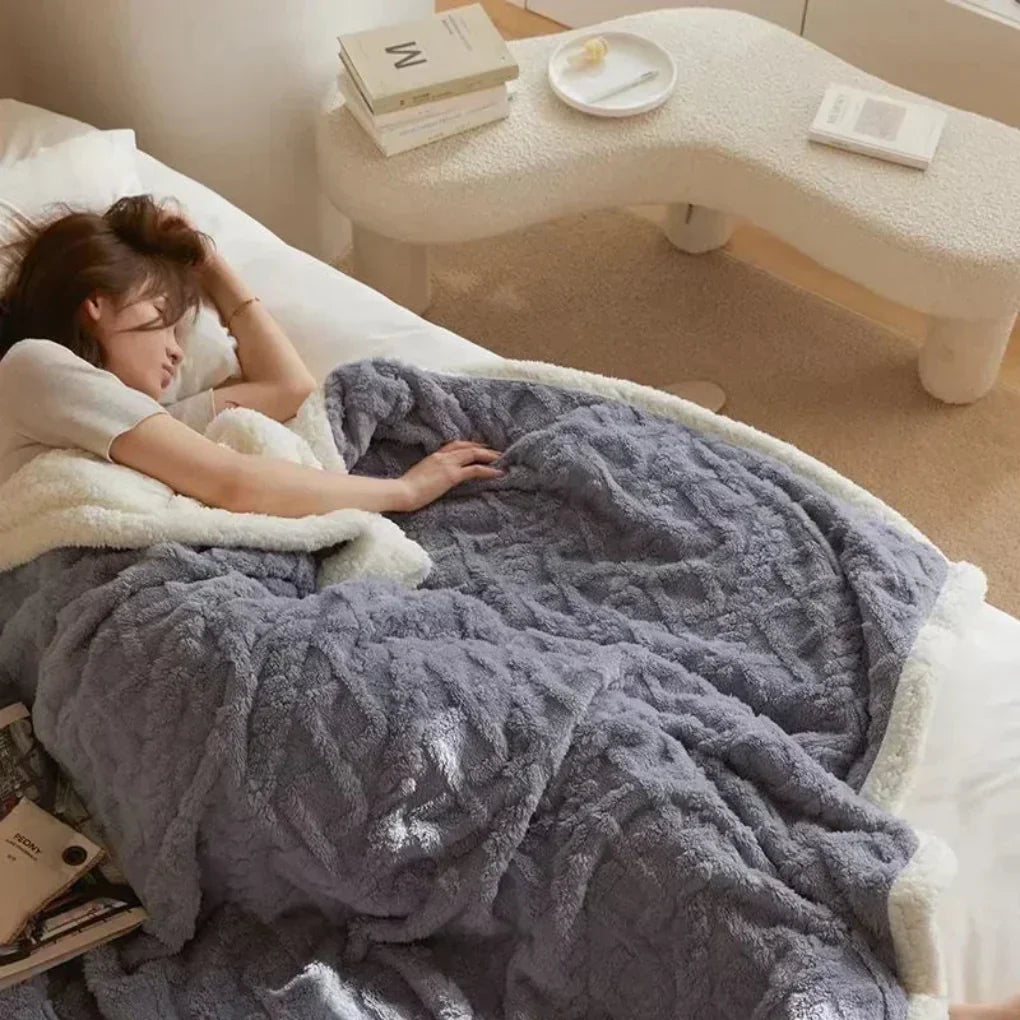 Olvoria | Cozy Plush Sherpa Blanket with Textured Pattern