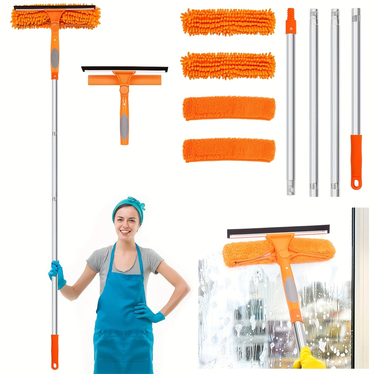 Olvoria | Crystal Clear Window Cleaner – Professional 2-in-1 Telescopic Window and Glass Cleaning System