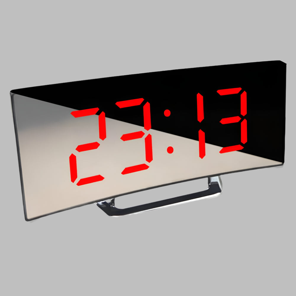 Olvoria | Curved Mirror Digital Alarm Clock with Snooze
