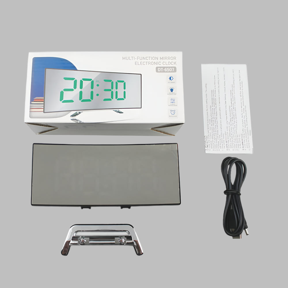 Olvoria | Curved Mirror Digital Alarm Clock with Snooze