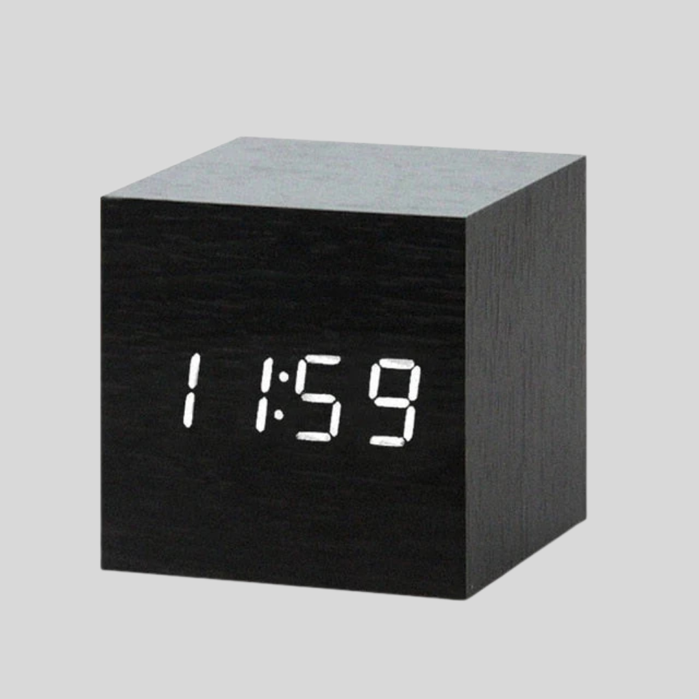 Olvoria | Digital LED Alarm Clock with Wood Look and Temperature