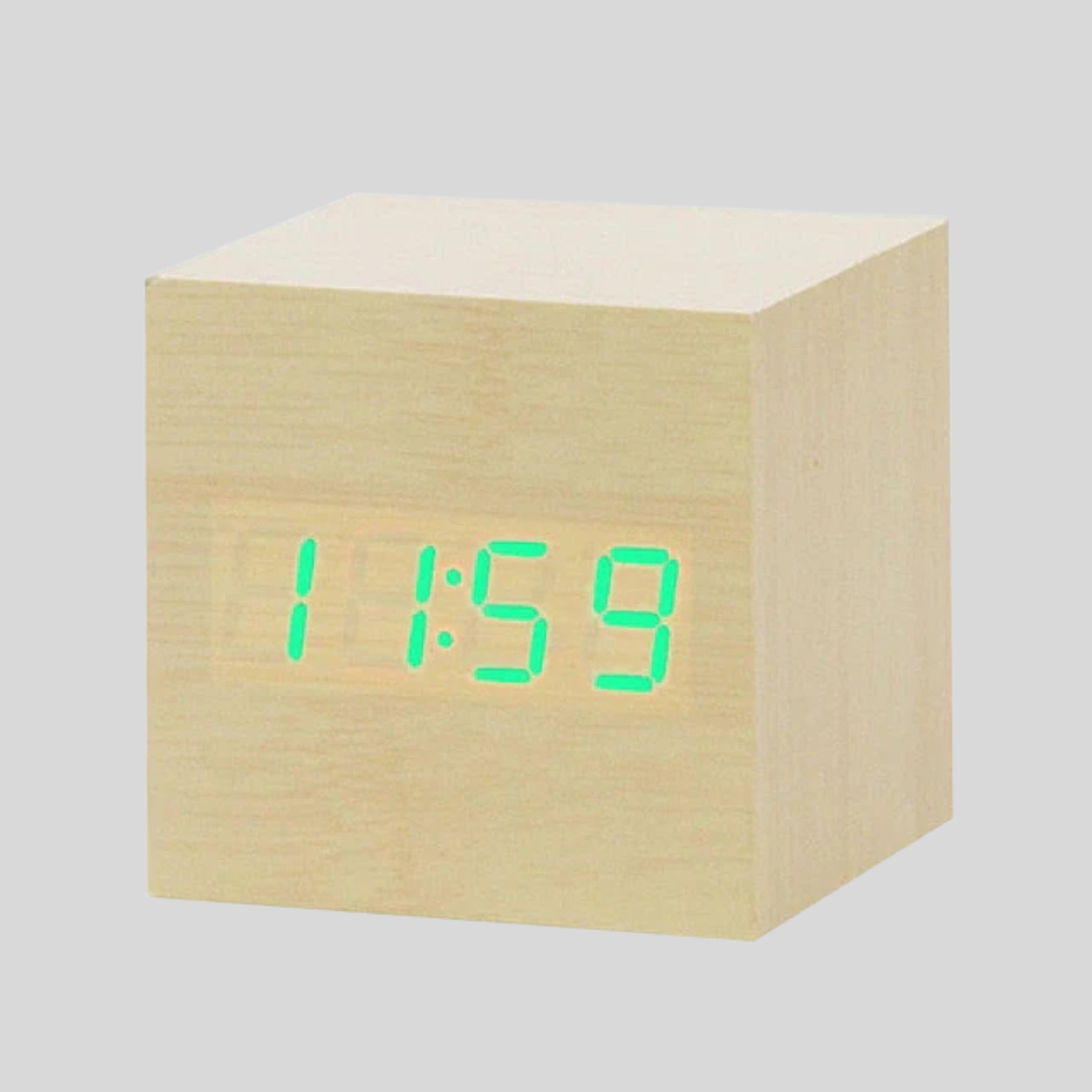 Olvoria | Digital LED Alarm Clock with Wood Look and Temperature