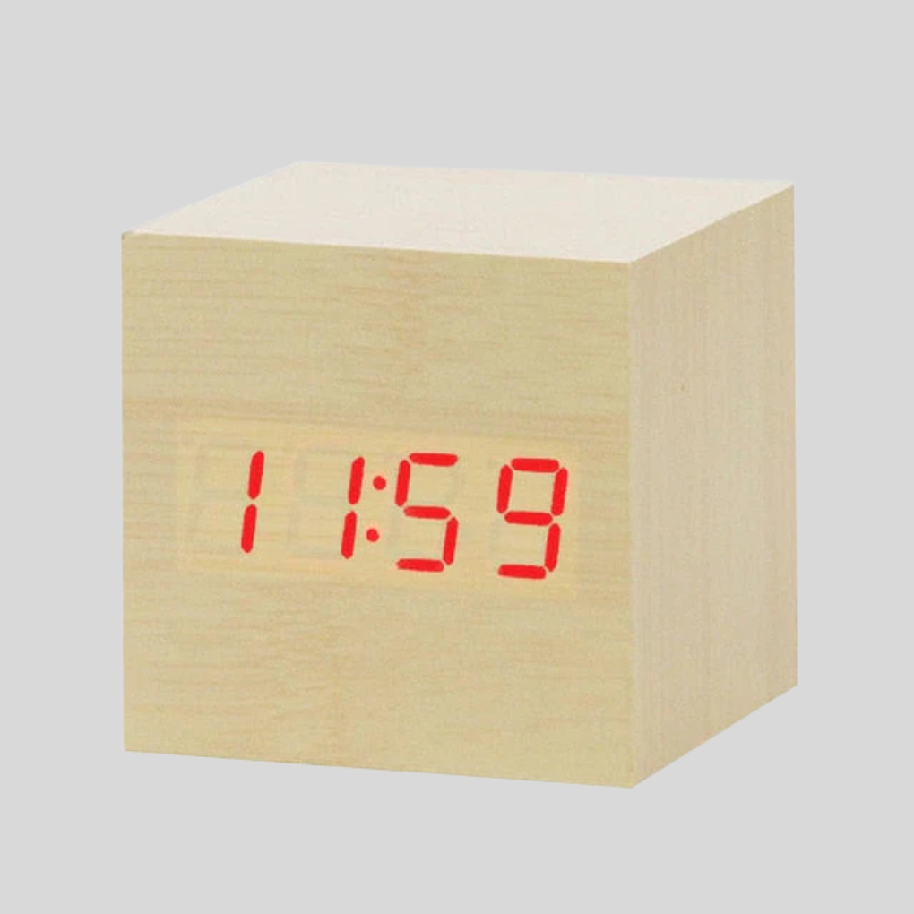 Olvoria | Digital LED Alarm Clock with Wood Look and Temperature