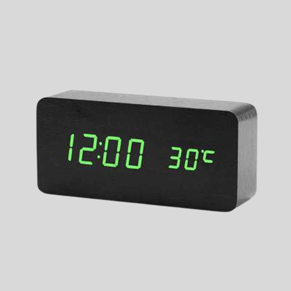 Olvoria | Digital LED Alarm Clock with Wood Look and Temperature