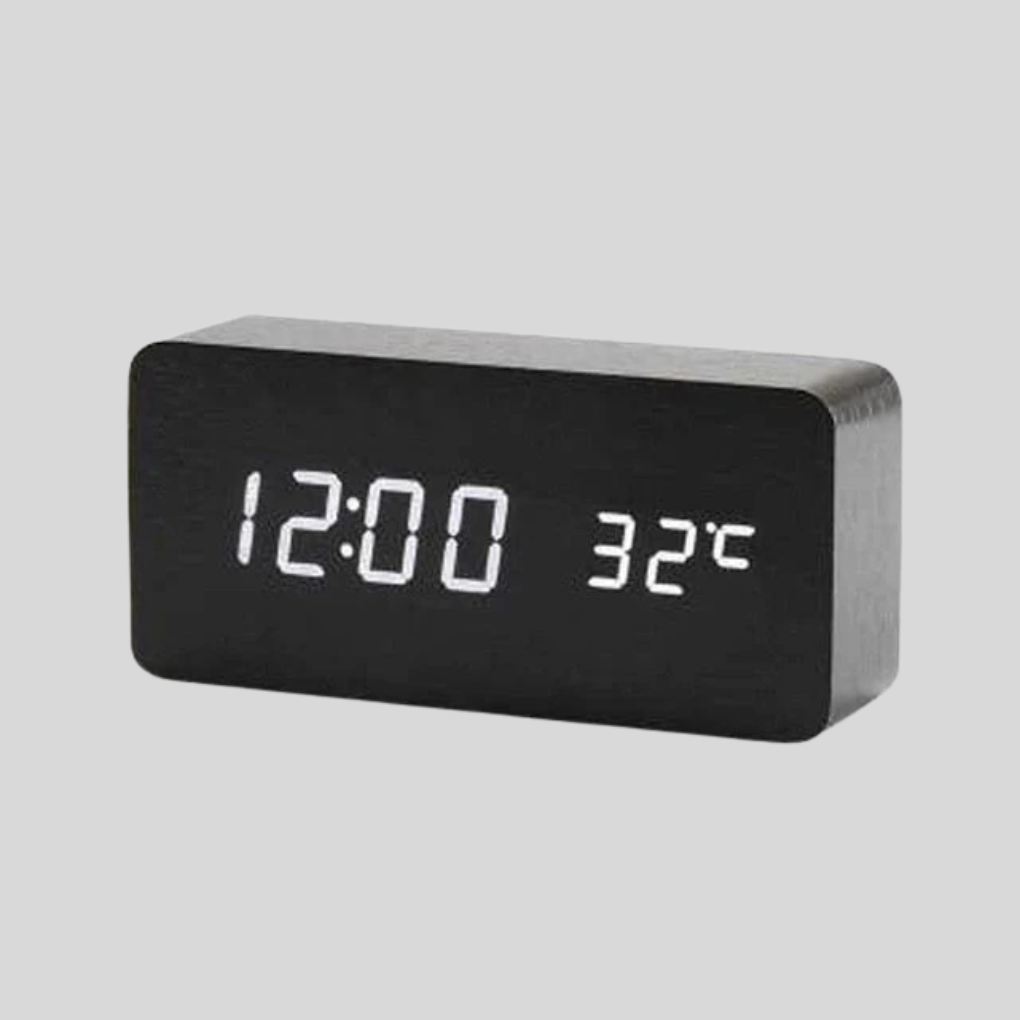 Olvoria | Digital LED Alarm Clock with Wood Look and Temperature