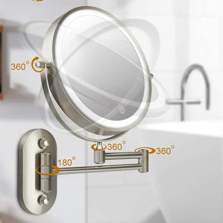 Olvoria | Enlarged Rechargeable LED Makeup Mirror | Adjustable Brightness, Up to 10x Magnification & Portable for Perfect Makeup Application