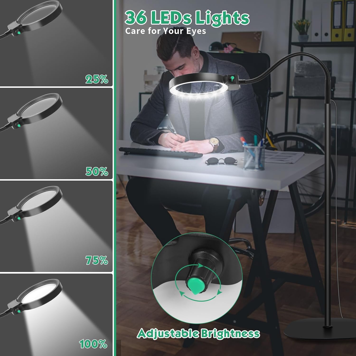 Olvoria | Full-Page Magnifying Glass with LED Light – Hands-Free Reading Aid for Books, Crafts & Hobbies