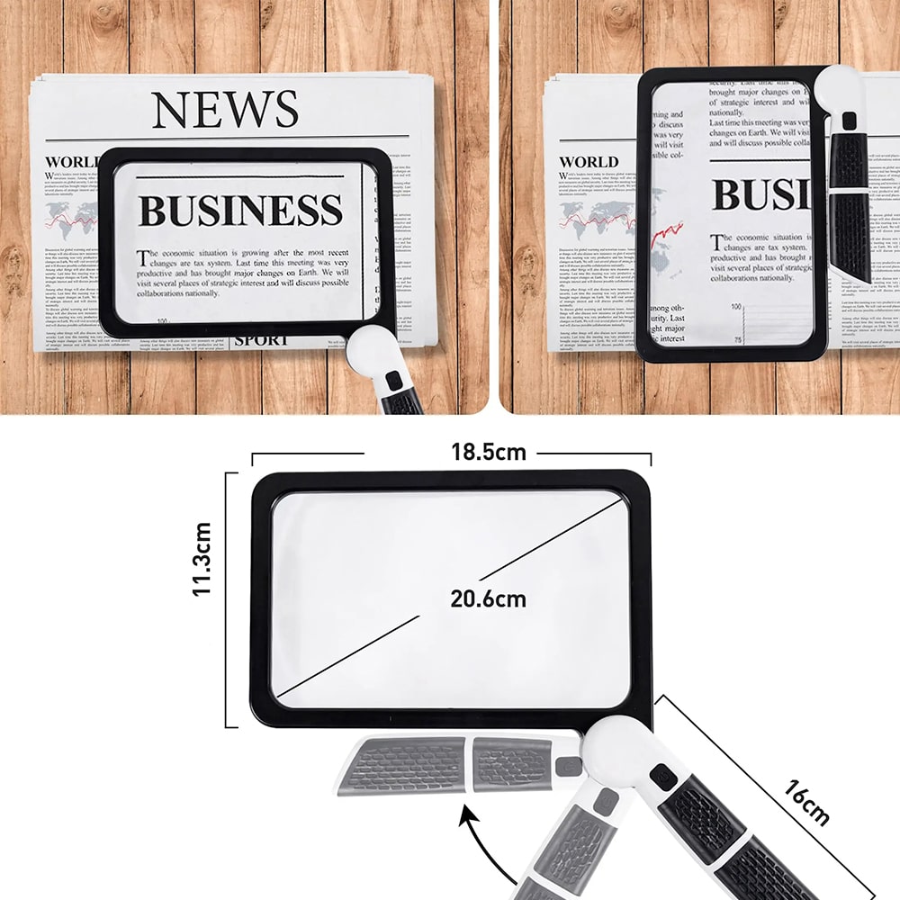 Olvoria | Full-size Handheld Magnifying Glass – 5X Magnification, LED-lit Magnifier with 3 Modes, Ideal for Reading Books and Seniors