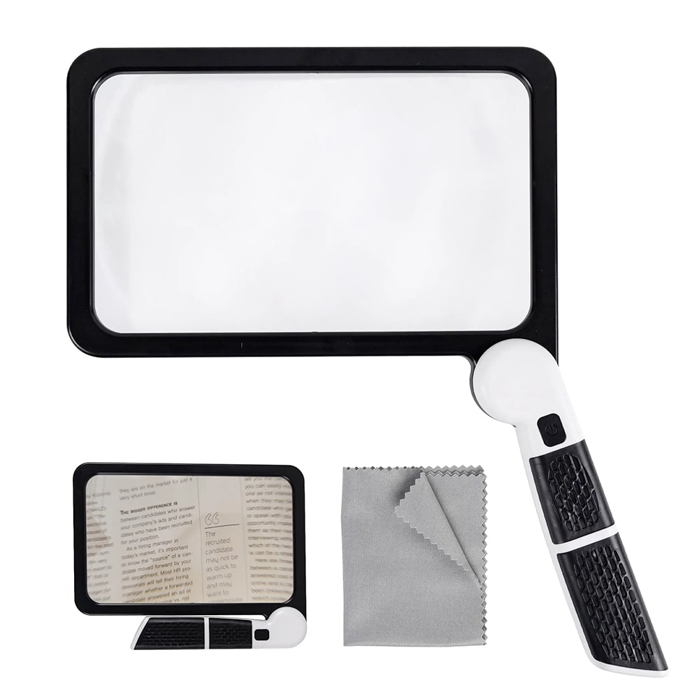 Olvoria | Full-Sized Handheld Magnifier – 5X Magnification, LED Illuminated Magnifier with 3 Modes, Ideal for Reading Books and for Seniors