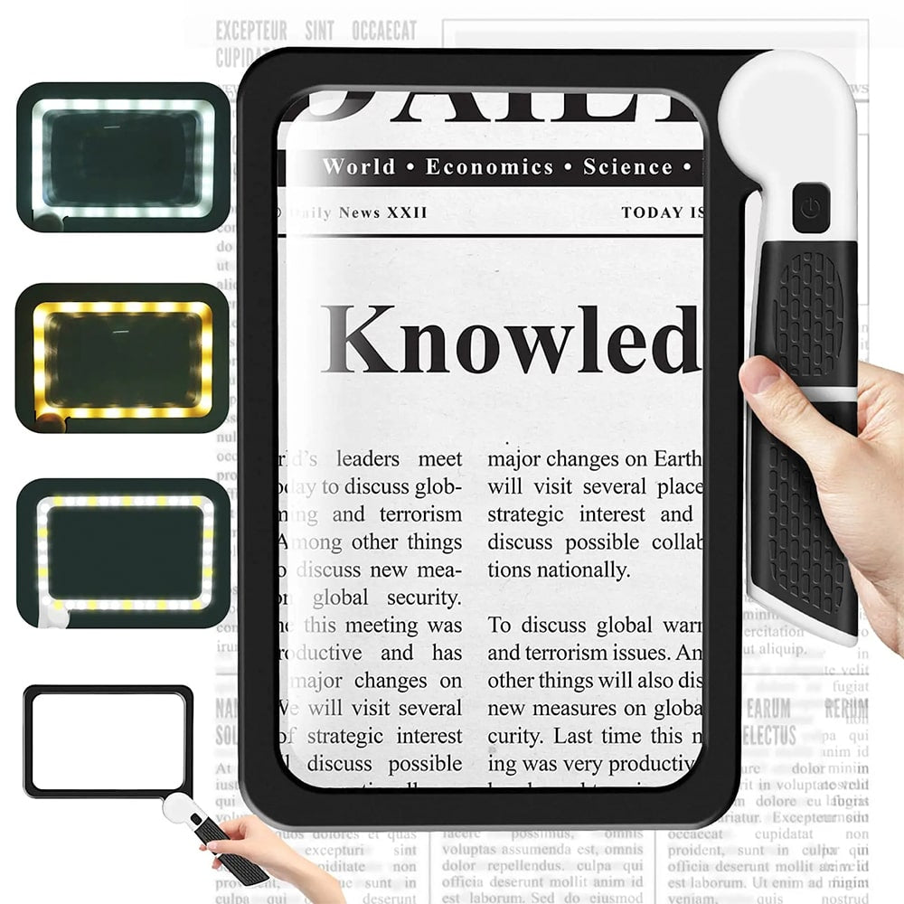 Olvoria | Full-Sized Handheld Magnifier – 5X Magnification, LED Illuminated Magnifier with 3 Modes, Ideal for Reading Books and for Seniors