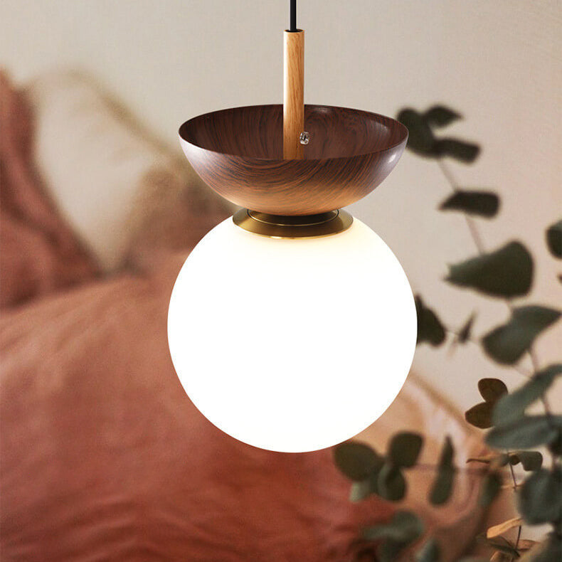 Olvoria | Glass Globe Ceiling Light | Wood Grain Design