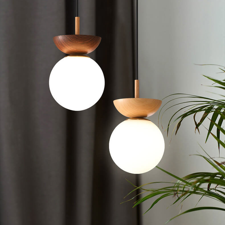 Olvoria | Glass Globe Ceiling Light | Wood Grain Design