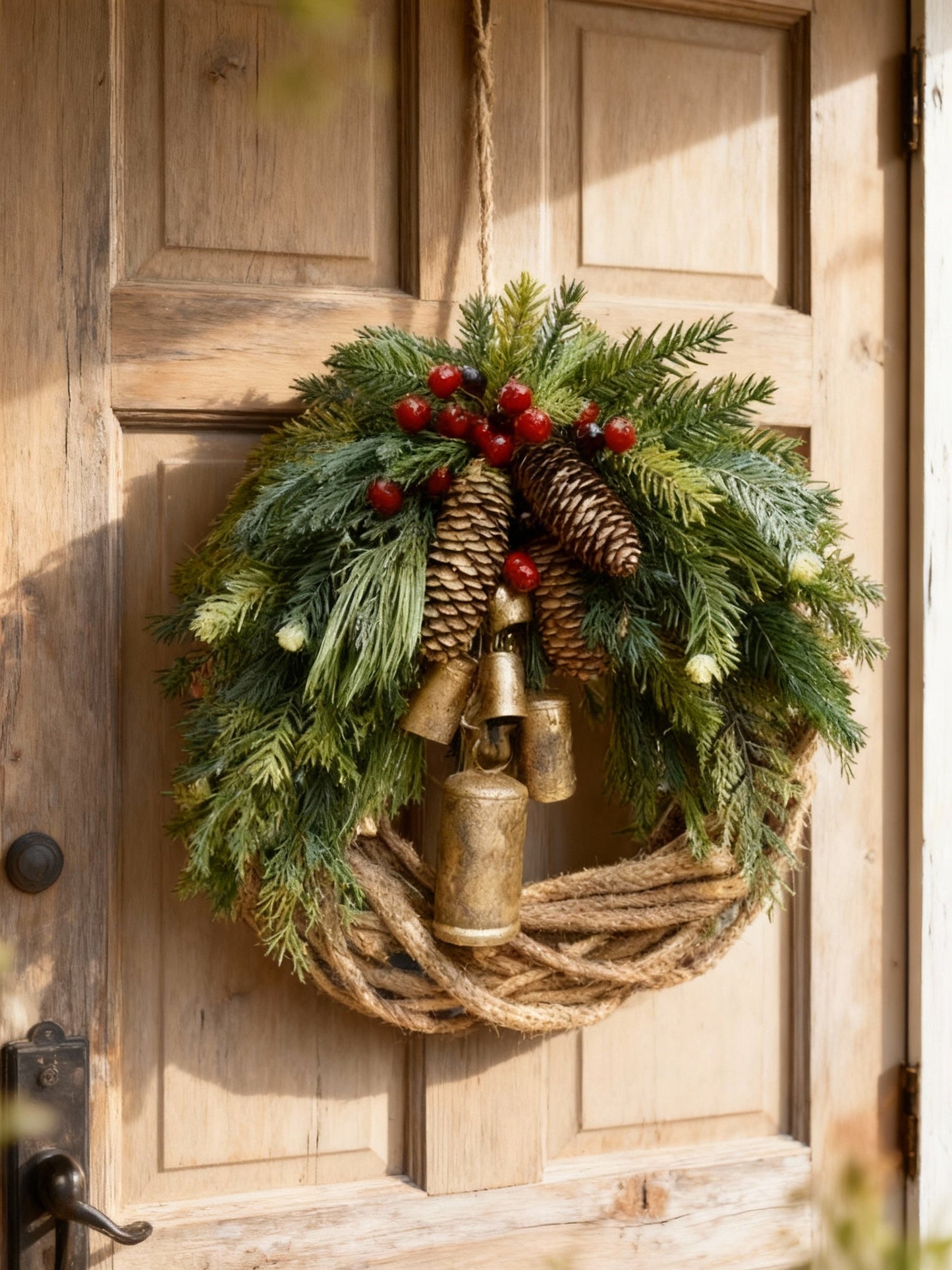 Olvoria | Handmade Bohemian Winter Wreath | Bells, Pinecones & Berries | 43 cm | Indoor/Outdoor