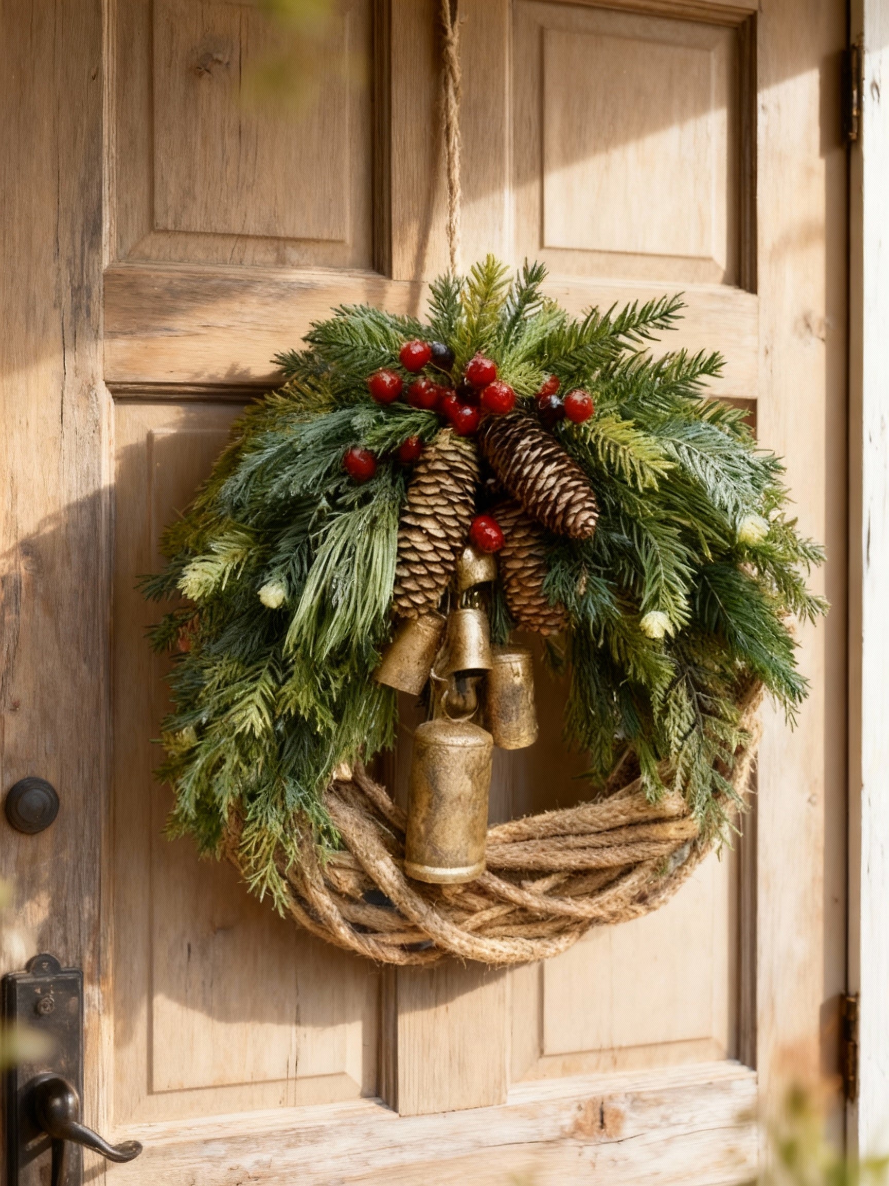 Olvoria | Handmade Bohemian Winter Wreath | Bells, Pinecones & Berries | 43 cm | Indoor/Outdoor
