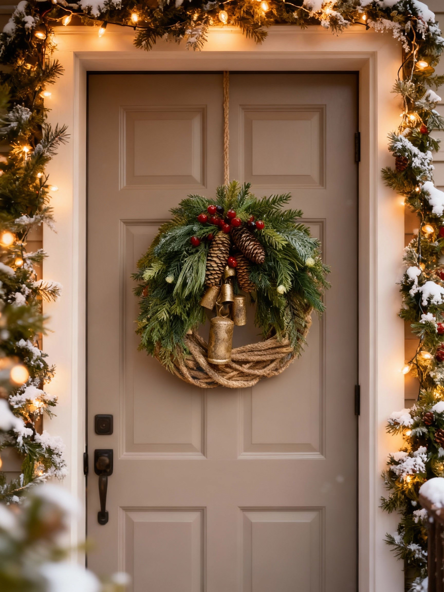 Olvoria | Handmade Bohemian Winter Wreath | Bells, Pinecones & Berries | 43 cm | Indoor/Outdoor