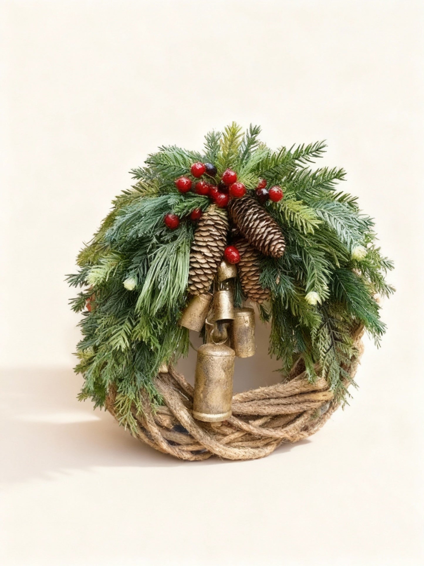 Olvoria | Handmade Bohemian Winter Wreath | Bells, Pinecones & Berries | 43 cm | Indoor/Outdoor