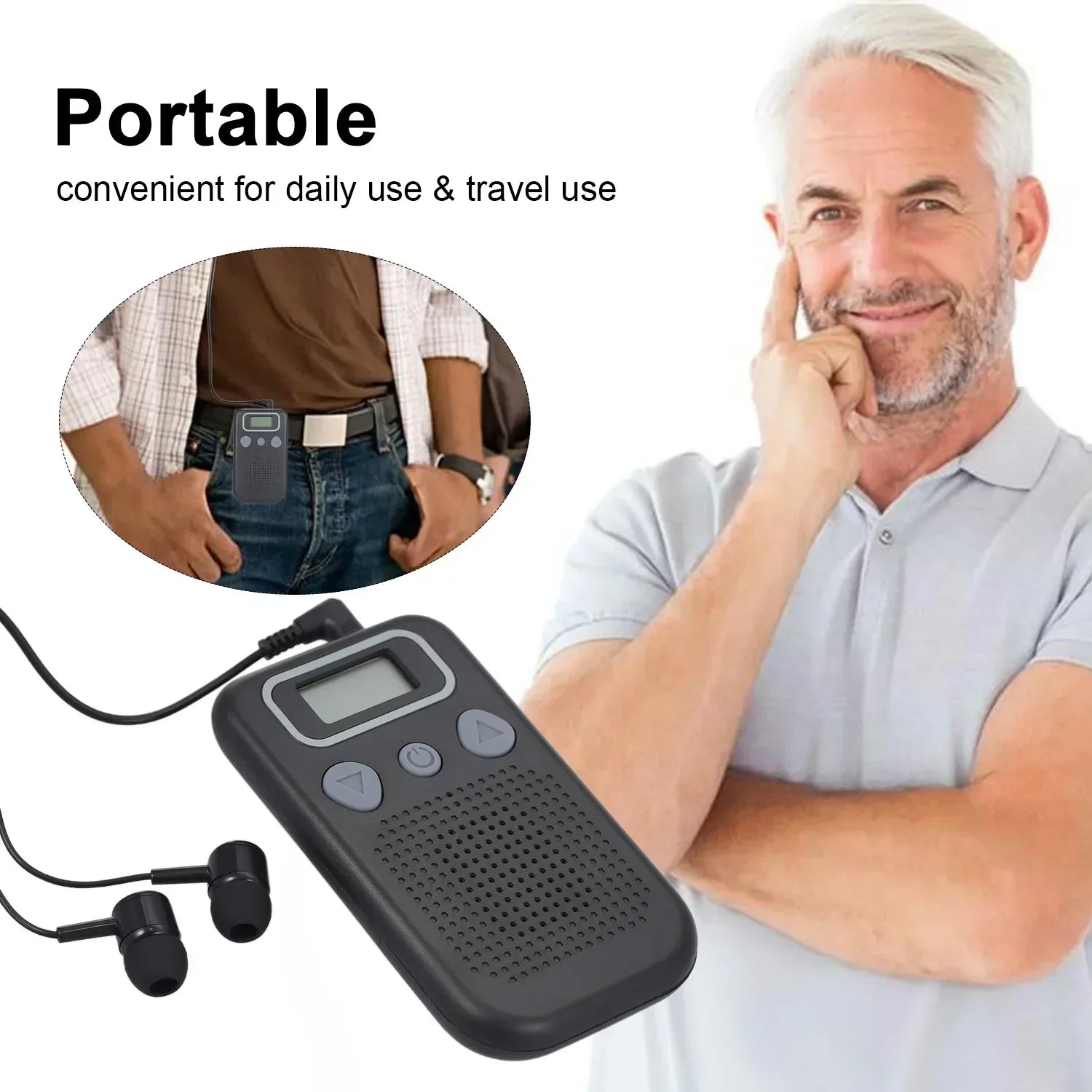 Olvoria | Hearing Aid Sound Amplifier – Battery-Powered In-Ear Hearing Enhancer with Headphones for Seniors and Adults