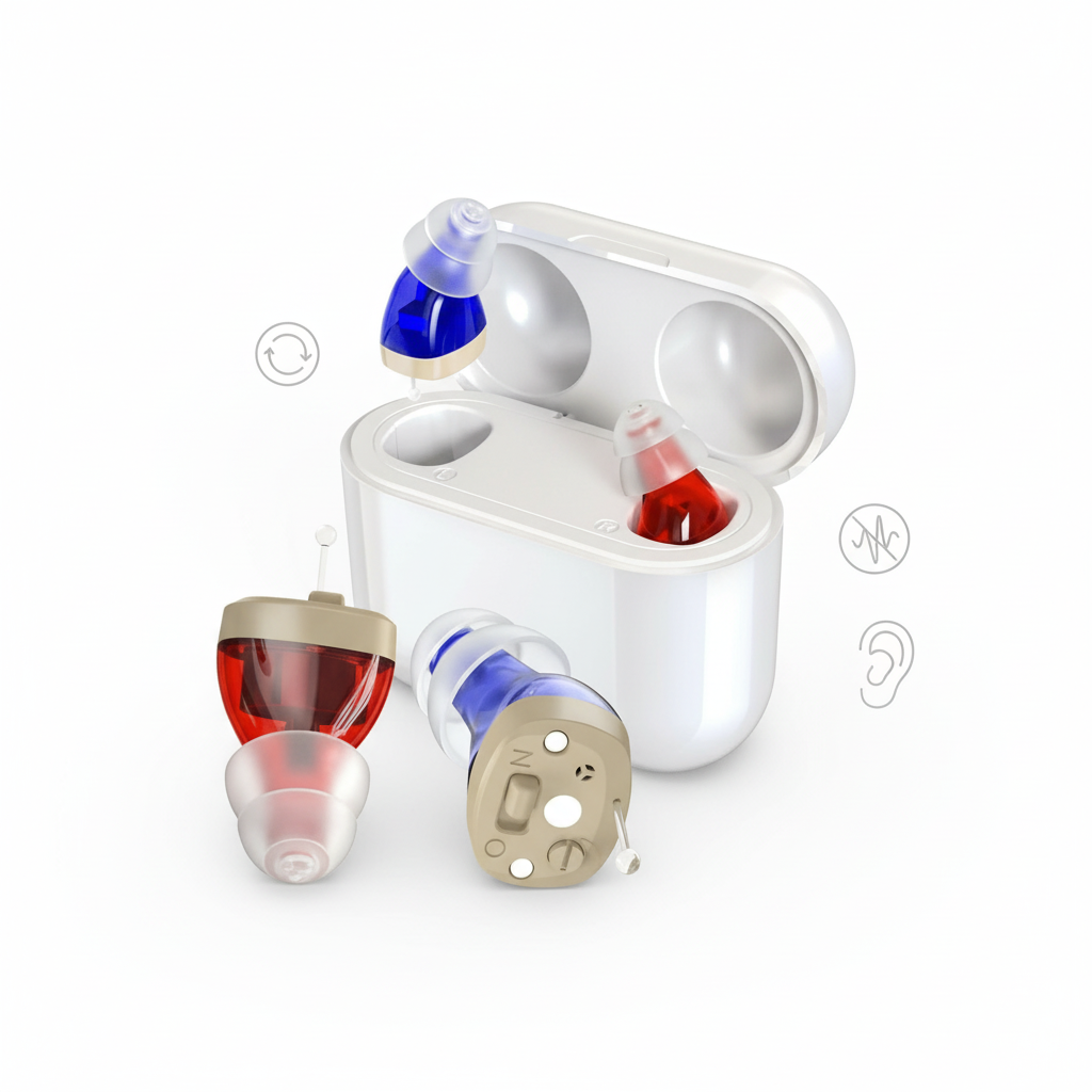 Olvoria | HearPro ITC Hearing Amplifier Set | Rechargeable | Intelligent Noise Cancellation | In-Ear Design (Discreet) | 20 Hours Battery Life | Includes Mobile Charging Case